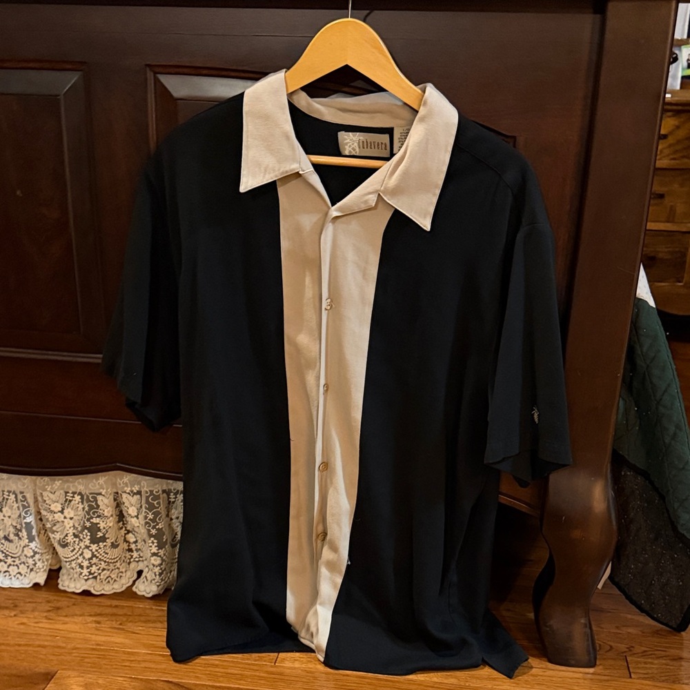 Cubavera Black and Cream Short Sleeve Shirt